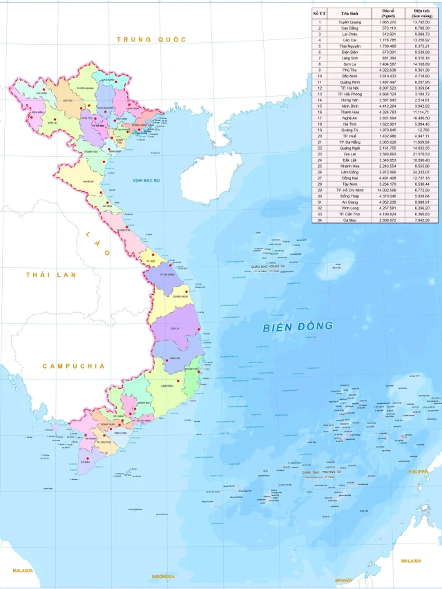 Bản đồ Việt Nam - Đơn vị hành chính cấp Tỉnh 2025